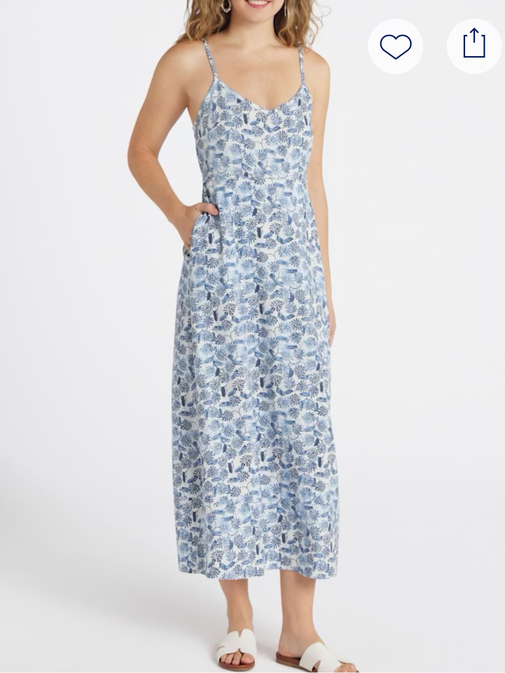 Market & Spruce Blue Floral Spaghetti-Strap Midi Dress